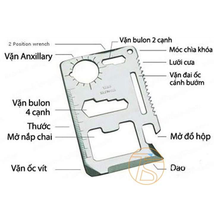 Móc khoá tấm thép đa năng 11in1 dùng làm móc khoá xe, phụ kiện đi phượt tiện nghi