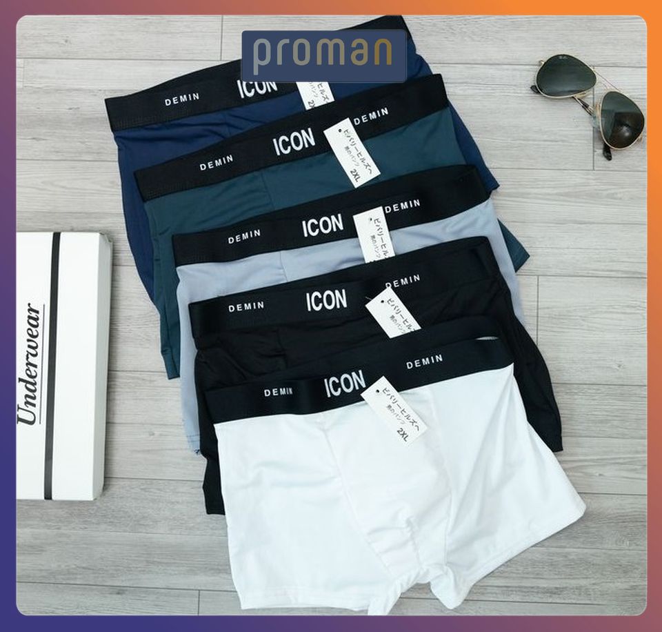 Quần lót nam thun lạnh Boxer ICON Denim, Quần sịp nam thun lạnh cạp to siêu cấp SI01 (che tên) - PROMAN