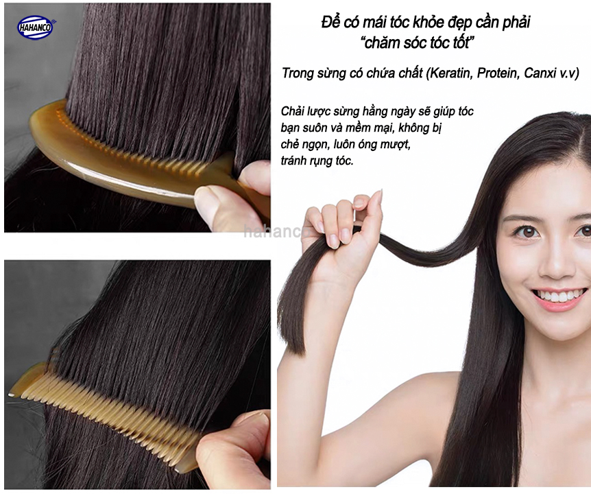 Lược sừng xuất Nhật (Size: M - 17cm) COH163 - Lược khía thon gọn đẹp ️- Chăm sóc tóc