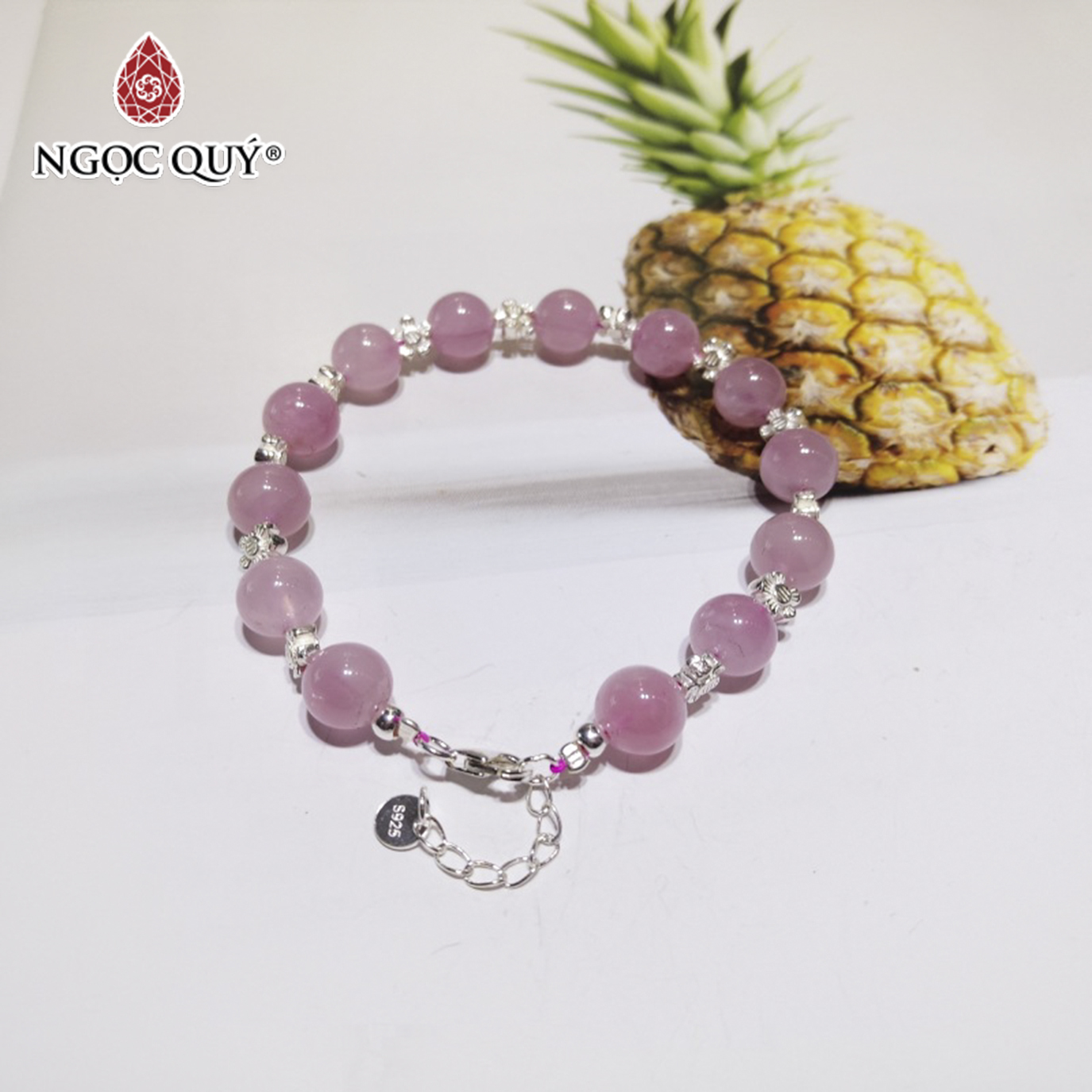 Vòng thạch anh hồng madagascar 8mm phối charm bạc mệnh hỏa, thổ - Ngọc Quý Gemstones
