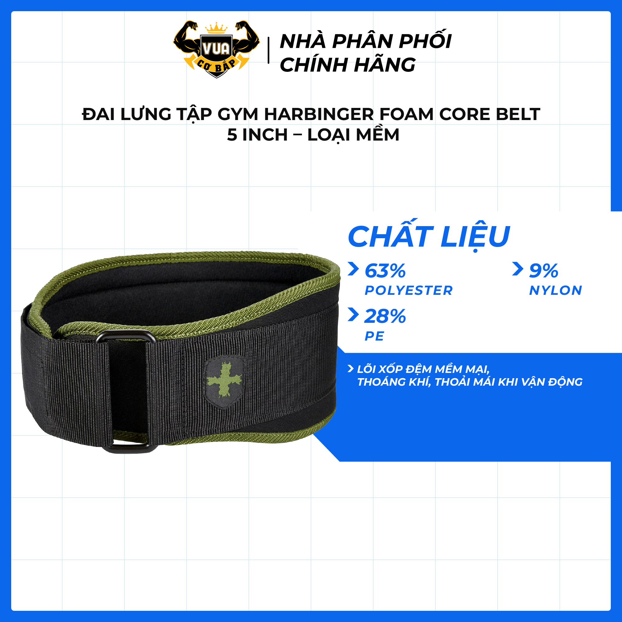 Đai Lưng Tập Gym Nam Harbinger 12.7 cm Foam Core Belt