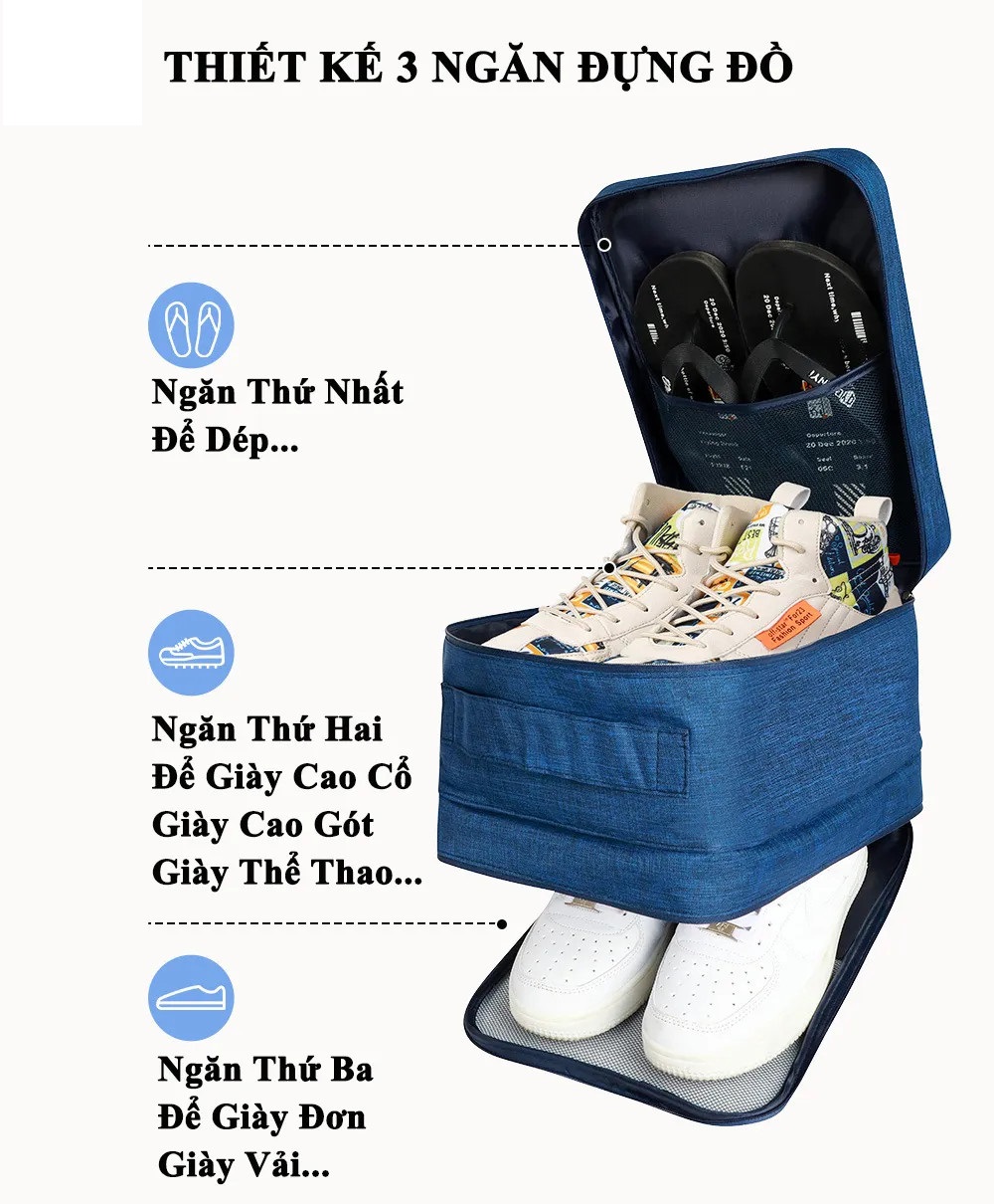 Túi Đựng Giày Dép Du Lịch,Túi Bảo Quản Giày Dép Gắn Vali Du Lịch,Thể Thao Tiện Dụng 3 Ngăn Chống Nước - HENRYSA