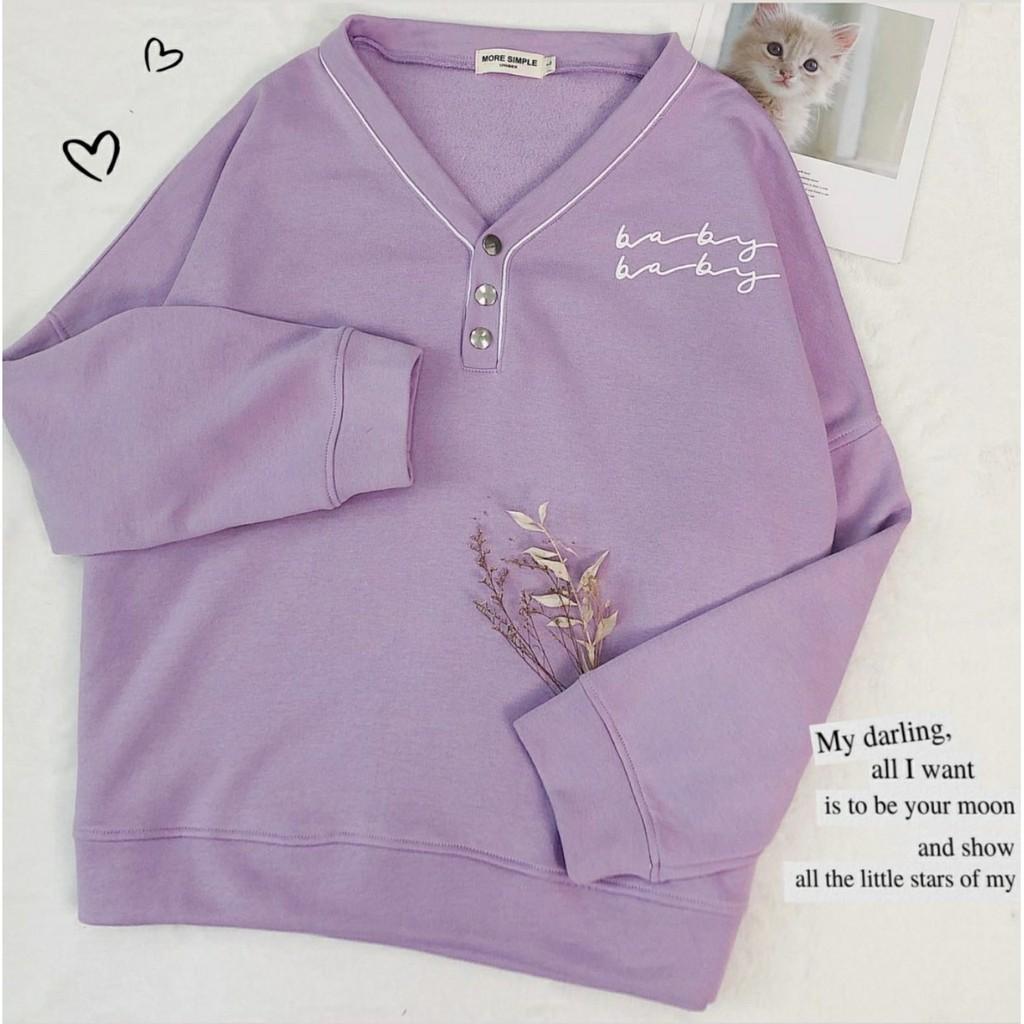 Áo Sweater Nỉ BABY Viền Cổ Phối Nút Form Rộng Ulzzang (Ảnh Thật)