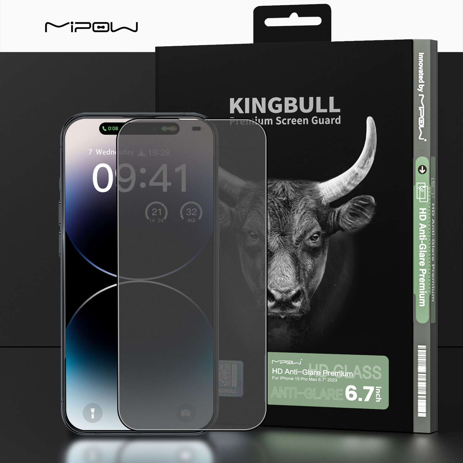 Miếng Dán Cường Lực Chống Vân Tay Dành Cho iPhone 15 / iPhone 15 Plus/ iPhone 15 Pro/ iPhone 15 ProMax Mipow Kingbull HD ANTI GLARE PROTECTOR _ Hàng Chính Hãng