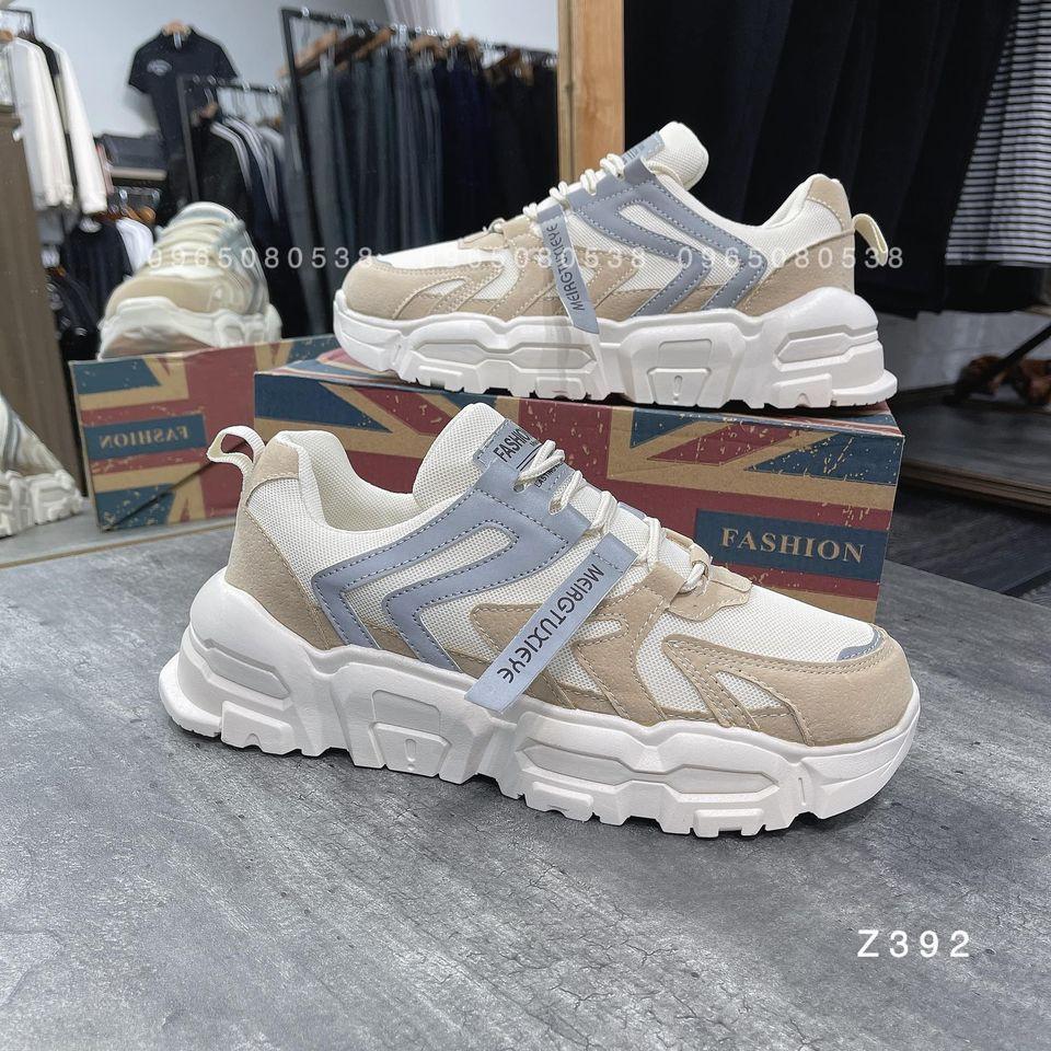 Giày thể thao nam, giày sneaker kem nâu phản quang z392