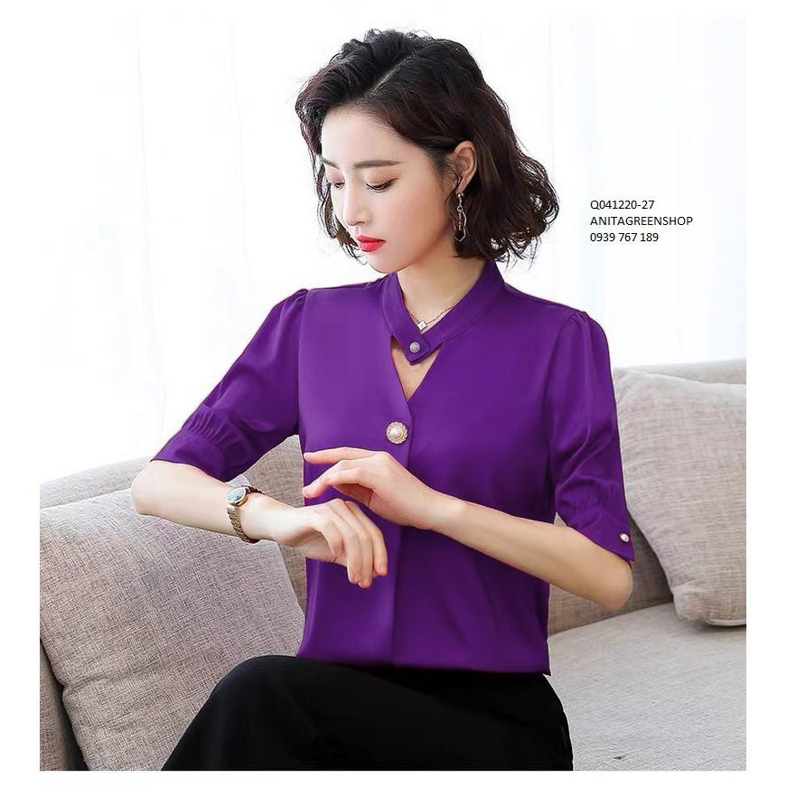 Q041220 ÁO SƠ MI CỔ TIM ĐÍNH NÚT
