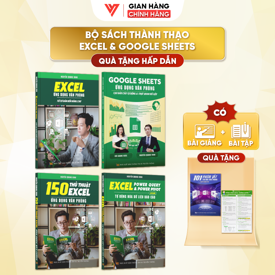 Combo 4 Sách Excel – Google Sheet – 150 TT – Power Query ĐÀO TẠO TIN HỌC Ứng Dụng Văn Phòng Kèm Video Khóa Học