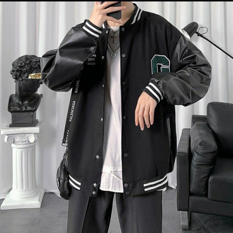 Áo Khoác Bomber Chữ G Áo Nỉ Tay Da Chữ Thêu Nam Nữ