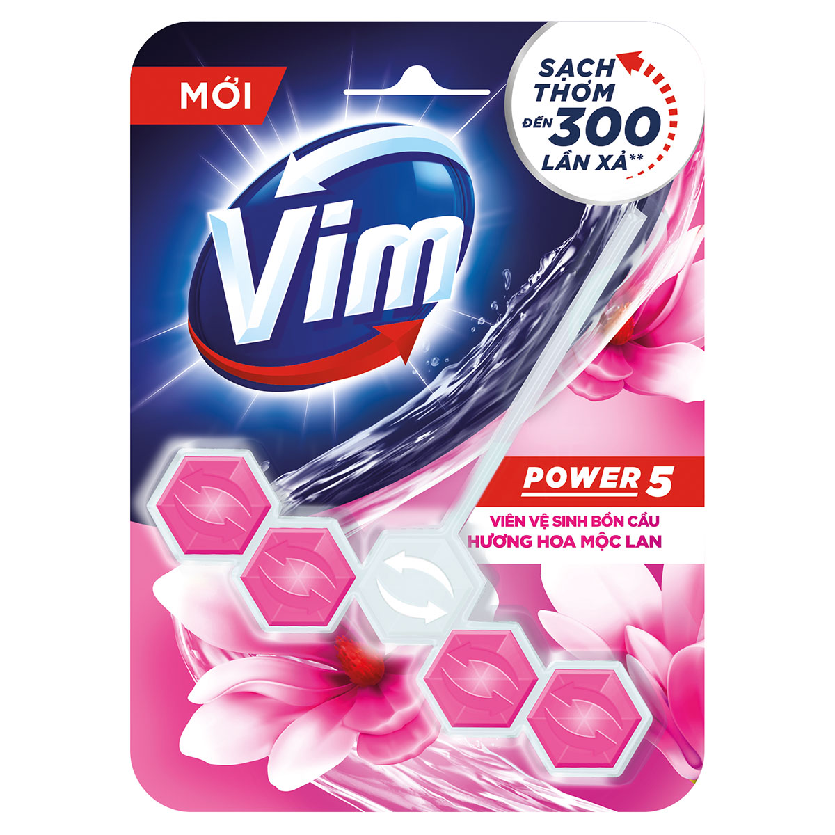 Combo 3 Viên vệ sinh bồn cầu Vim Power5  Hương Hoa Mộc Lan (55g/viên)