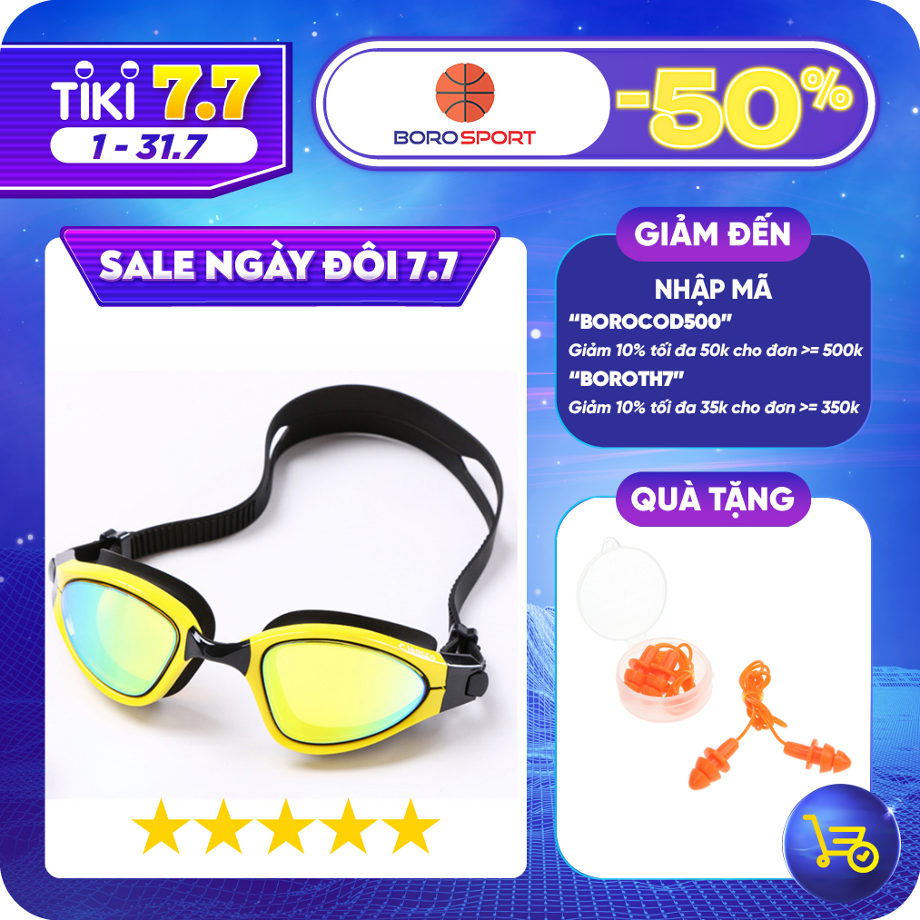 Kính bơi nam Cleacco tráng gương, chống tia UV tặng Bịt tai silicone - Hàng Chính Hãng