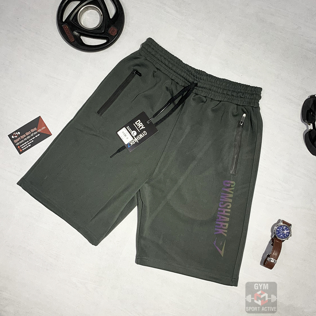 Quần short nam thể thao quần đùi tập gym chạy bộ phom ôm nhẹ đẹp short GymShark thun poly 2 da 4 chiều gym nam