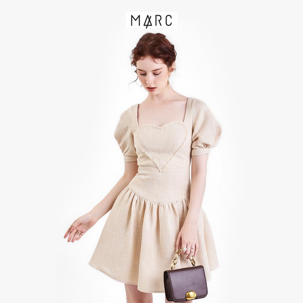 Đầm nữ MARC FASHION tweed mini tay phồng rã ngực hình trái tim FASH090422