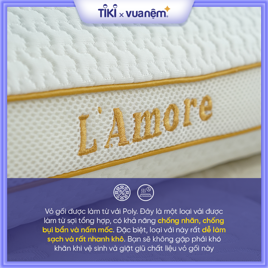 Gối cao cấp Memory Foam Doona L'Amore Gel Cool 35x55cm nâng đỡ đốt sống cổ, kết hợp Gel Silicone massage thư giãn êm ái bất ngờ