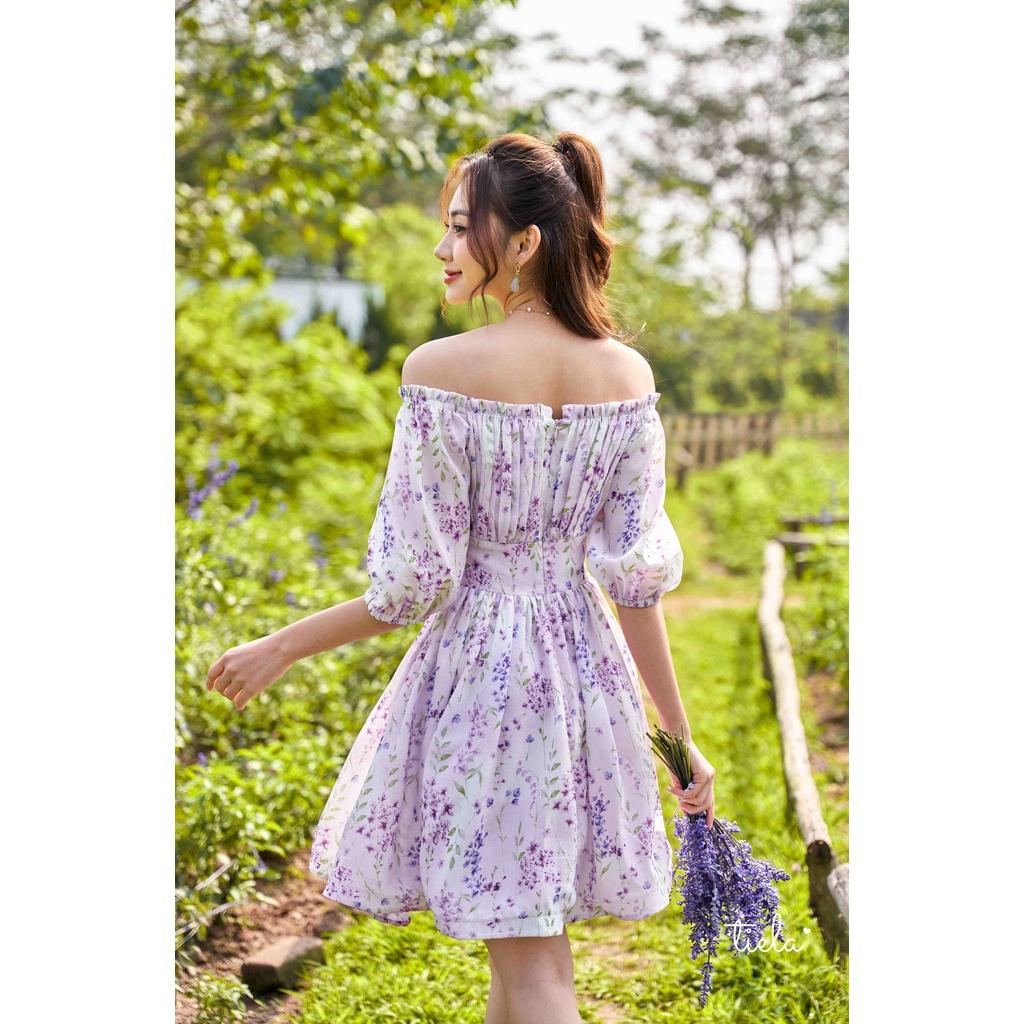 TIELA Đầm váy trễ vai hoa Lavender Dress