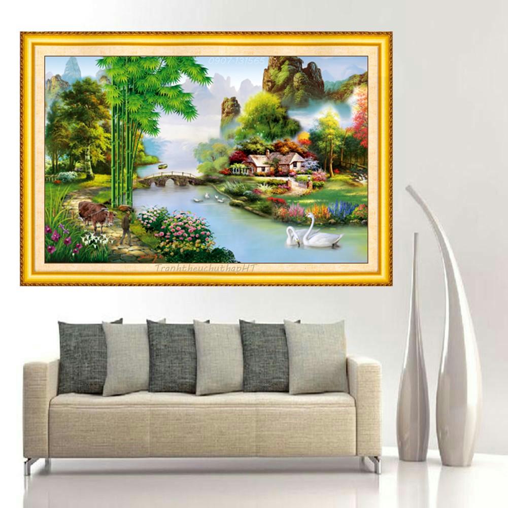 Tranh đính đá phong cảnh làng quê VS083 - tự đính