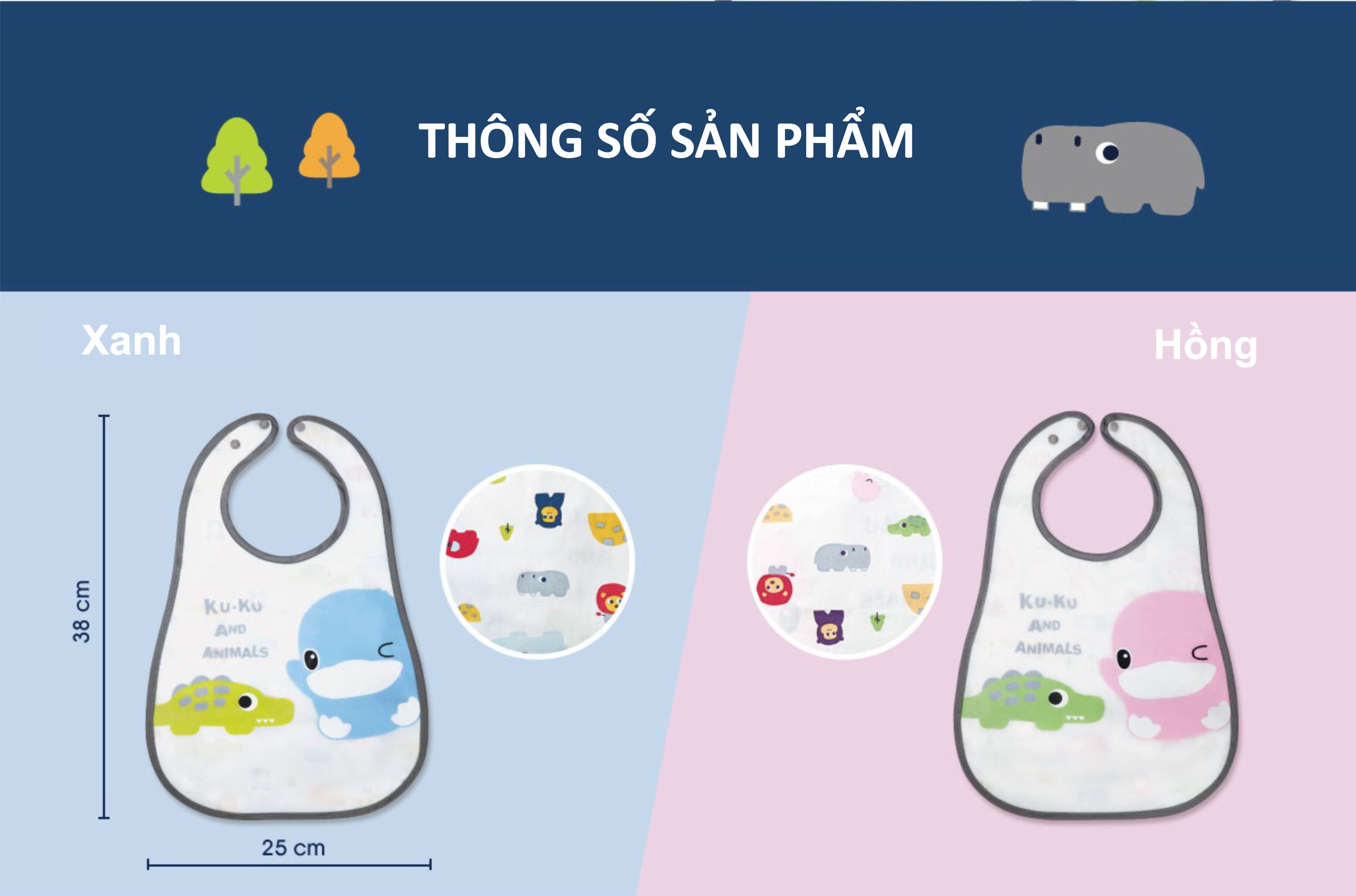 YẾM ĂN EM BÉ KHÔNG THẤM NƯỚC HÌNH THÚ VUI NHỘN CÓ KHAY HỨNG - KU2253