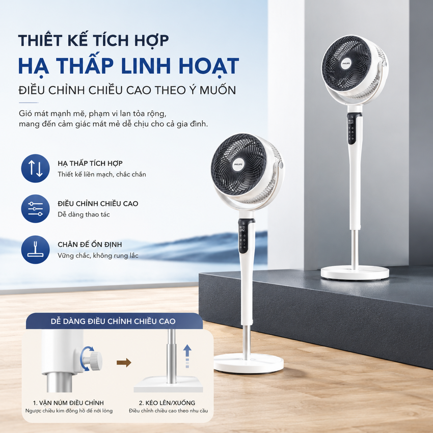 Quạt tuần hoàn không khí 8 cấp độ gió động cơ biến tần DC thương hiệu Hà Lan Philips ACR2246CFD Serial 2000 - Hàng nhập khẩu