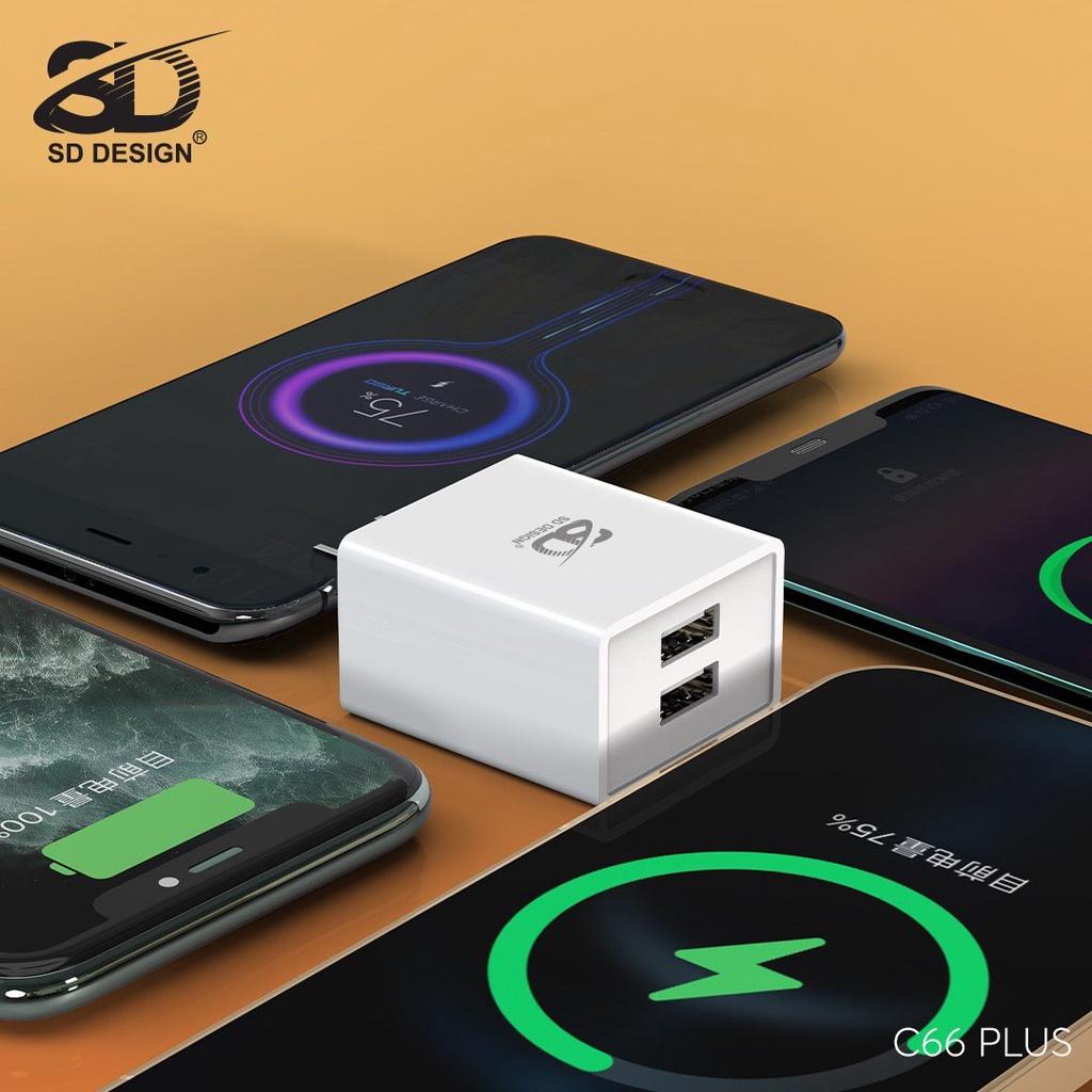Bộ Củ + Cáp 2 Cổng sạc Usb C66 Plus SD DESIGN sạc nhanh an toàn cho điện thoại ip, ss, op, mi...