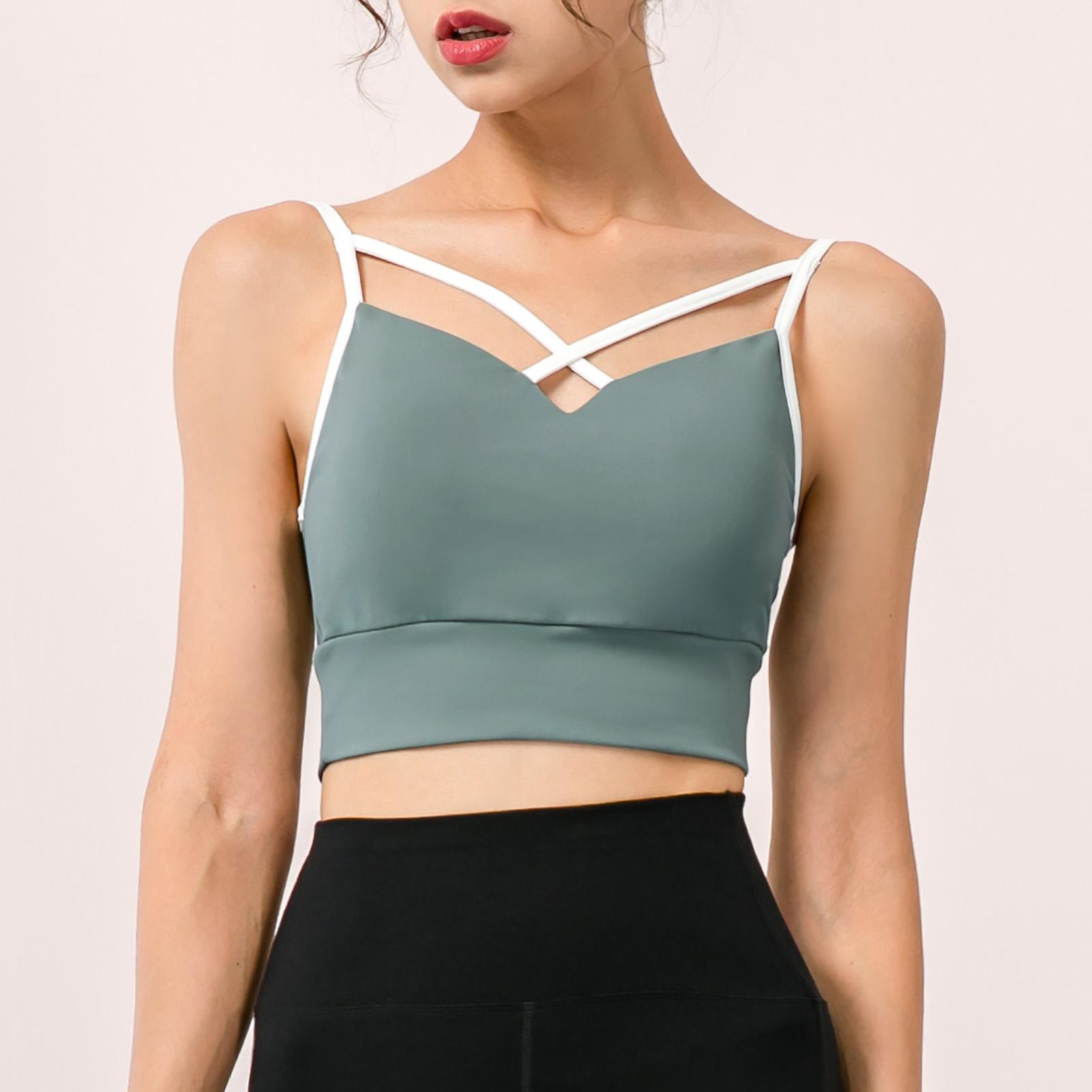 Áo Crop Tops Spaghetti cho nữ có Dây đai chéo, lưng chữ U có thể tháo rời phù hợp để chạy, khiêu vũ, thể dục, yoga