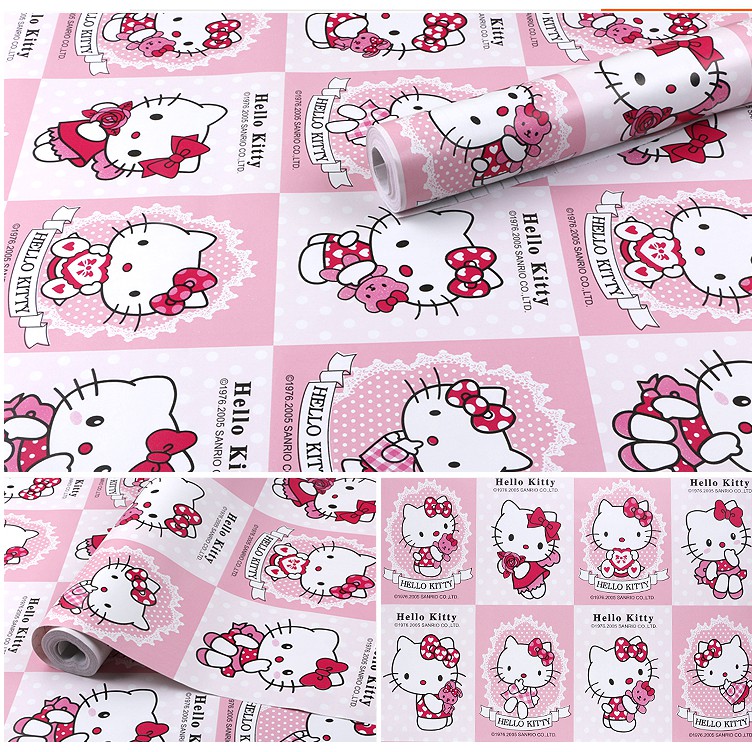 Bộ Sưu Tập 1 Mét Dài Decal Giấy Dán Tường KITTY SIÊU DỄ THƯƠNG Khổ 45cm Có Keo Sẵn