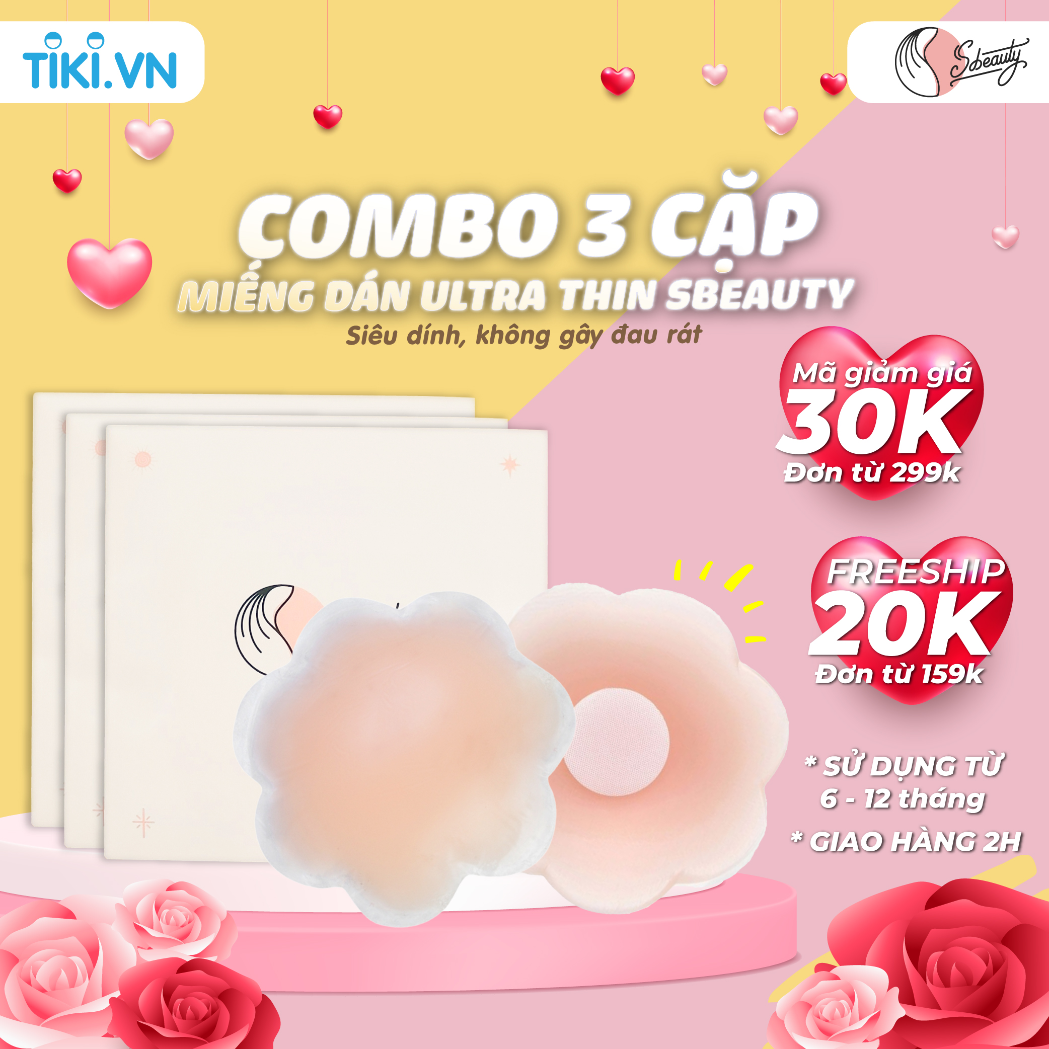 Combo 3 Cặp Miếng Dán Ngực Ultra Thin Silicon Cao Cấp SBeauty, Dán Ngực Siêu Mỏng Siêu Nhẹ Siêu Êm
