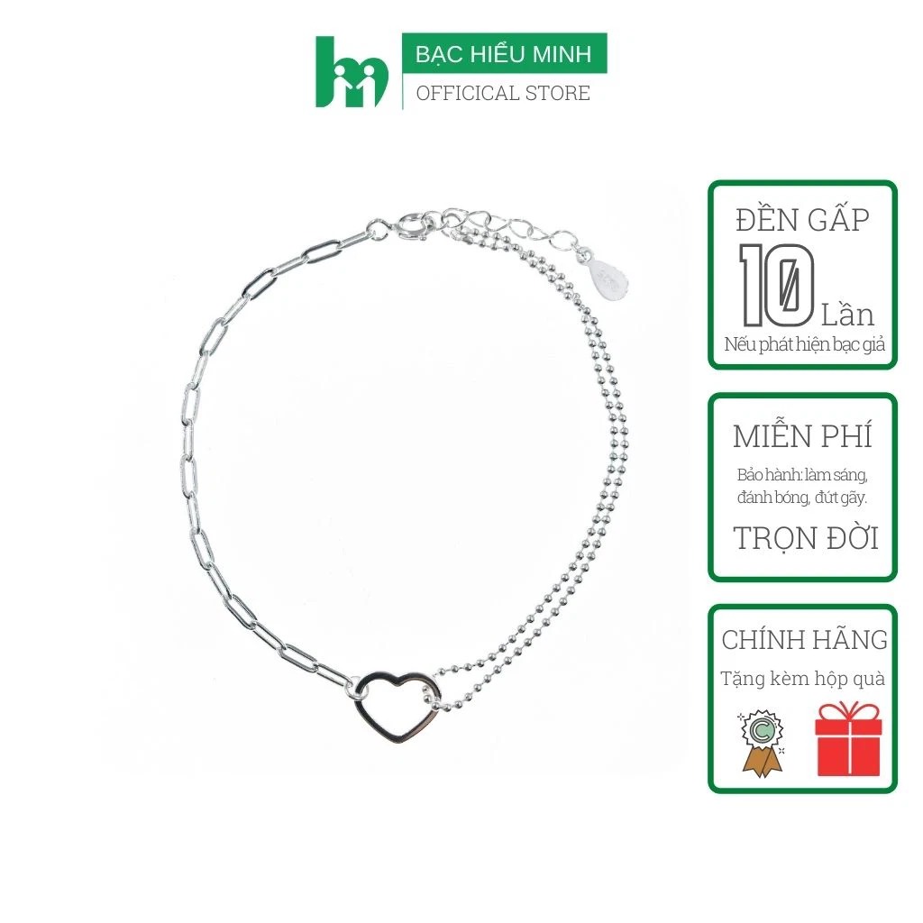 Vòng Tay, Lắc Tay Nữ Bạc 925 Cao Cấp Trái Tim Bình Yên BẠC HIỂU MINH LTU555