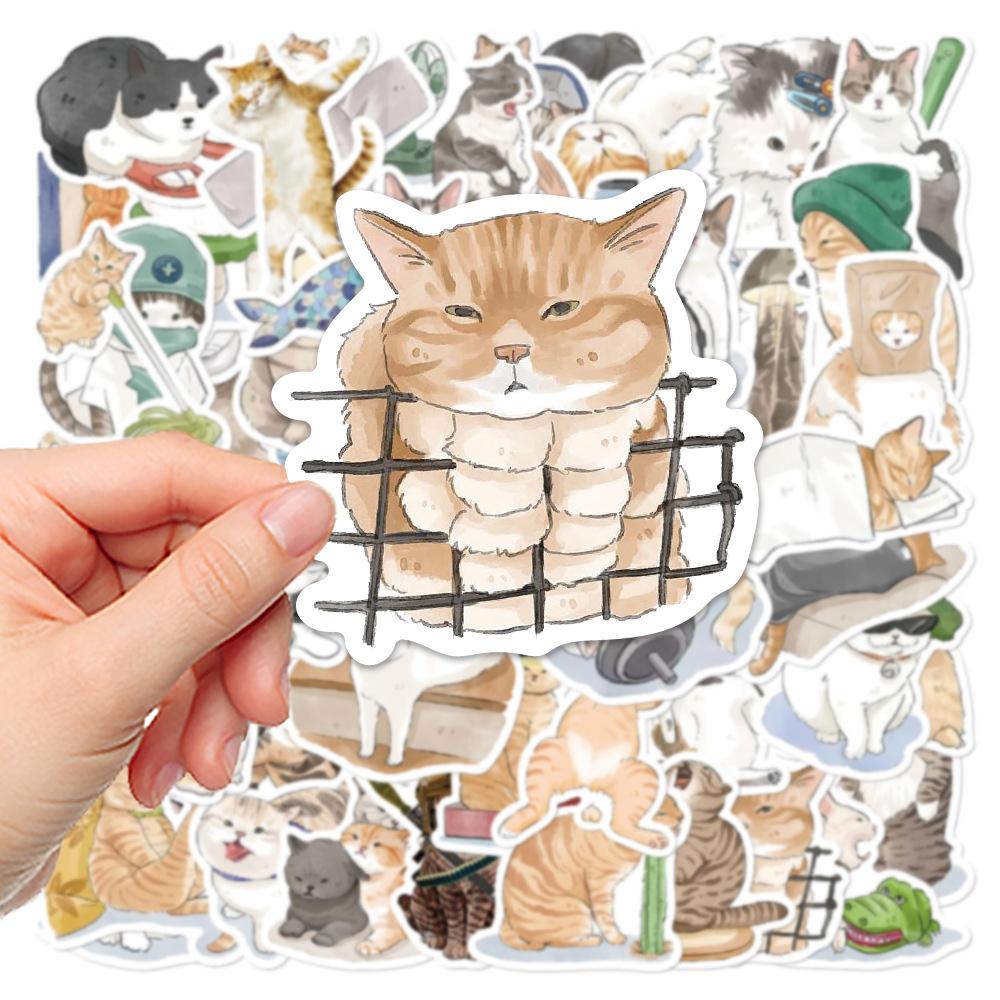 Sticker mèo cute đáng yêu dán sổ tay, notebook, mũ bảo hiểm, vali, ván trượt
