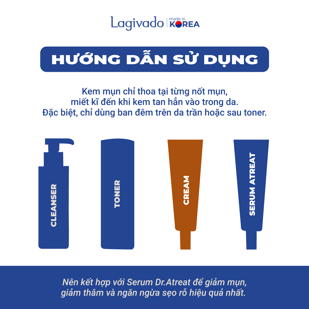 Kem chấm giảm mụn Hàn Quốc Lagivado ngừa thâm sẹo rỗ, thông thoáng lỗ chân lông Dr. Atreat Cream 30 ml