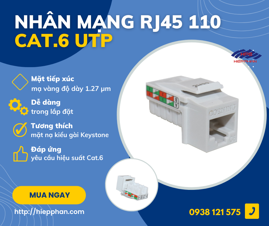 JACK mạng CAT.6 110 Keystone (10 cái) Corning - Hàng nhập khẩu