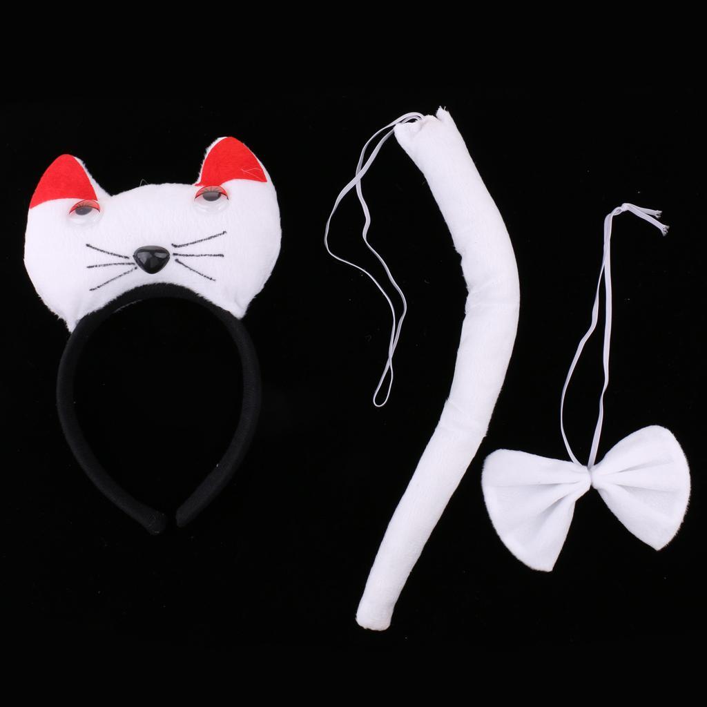 Christmas Animal Headband Bow Tail Kids Kit Set Costume Accessories - White, as described