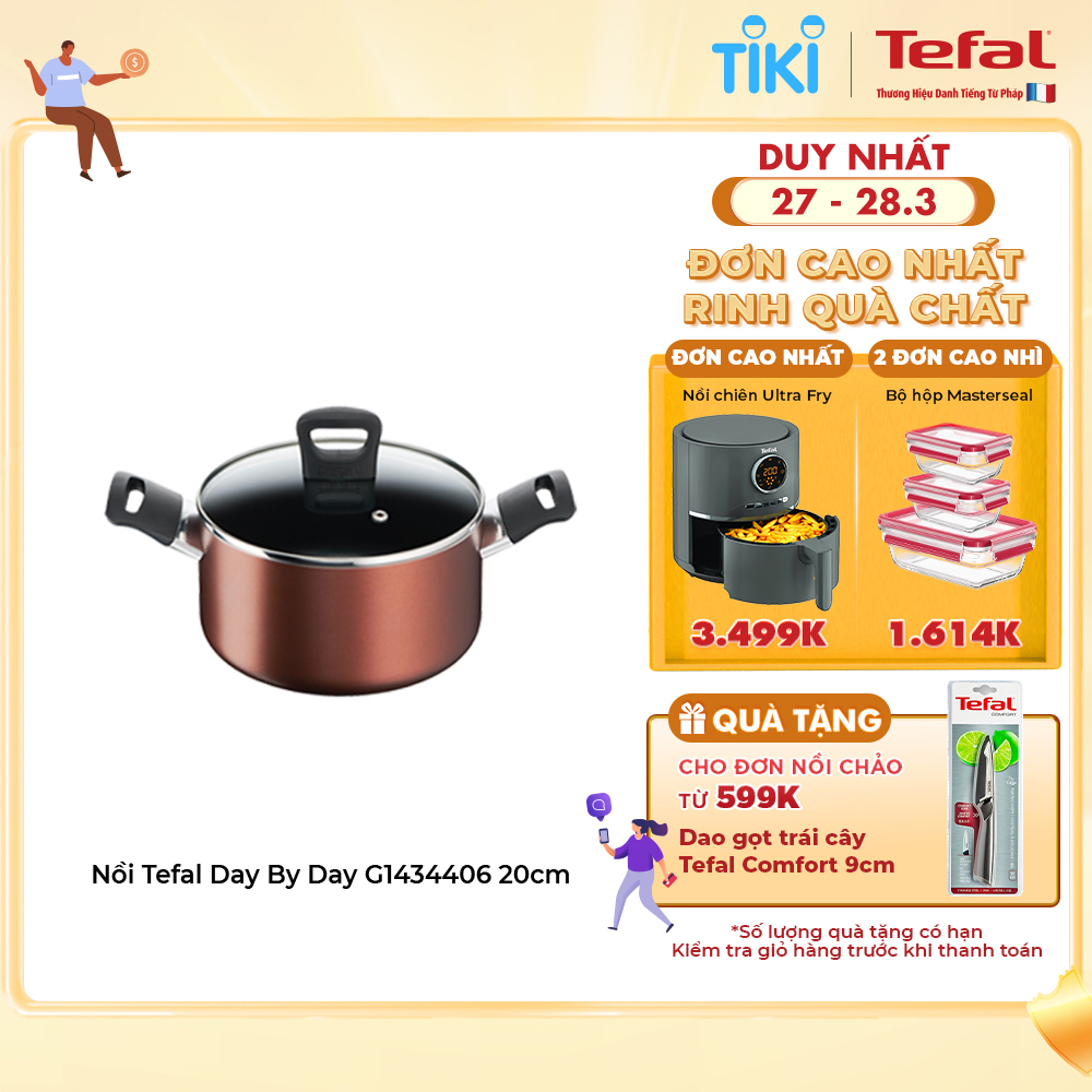 Nồi Tefal Day By Day G1434406 20cm - Độ bền vượt trội cùng lớp phủ Titanium, tiết kiệm dầu ăn - Cảnh báo nhiệt thông minh - Hàng chính hãng