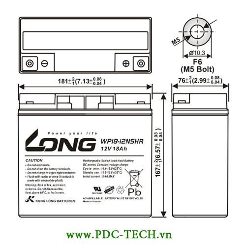 Bình Ắc Quy Long 12V 18Ah WP18-12SHR - Hàng Chính Hãng