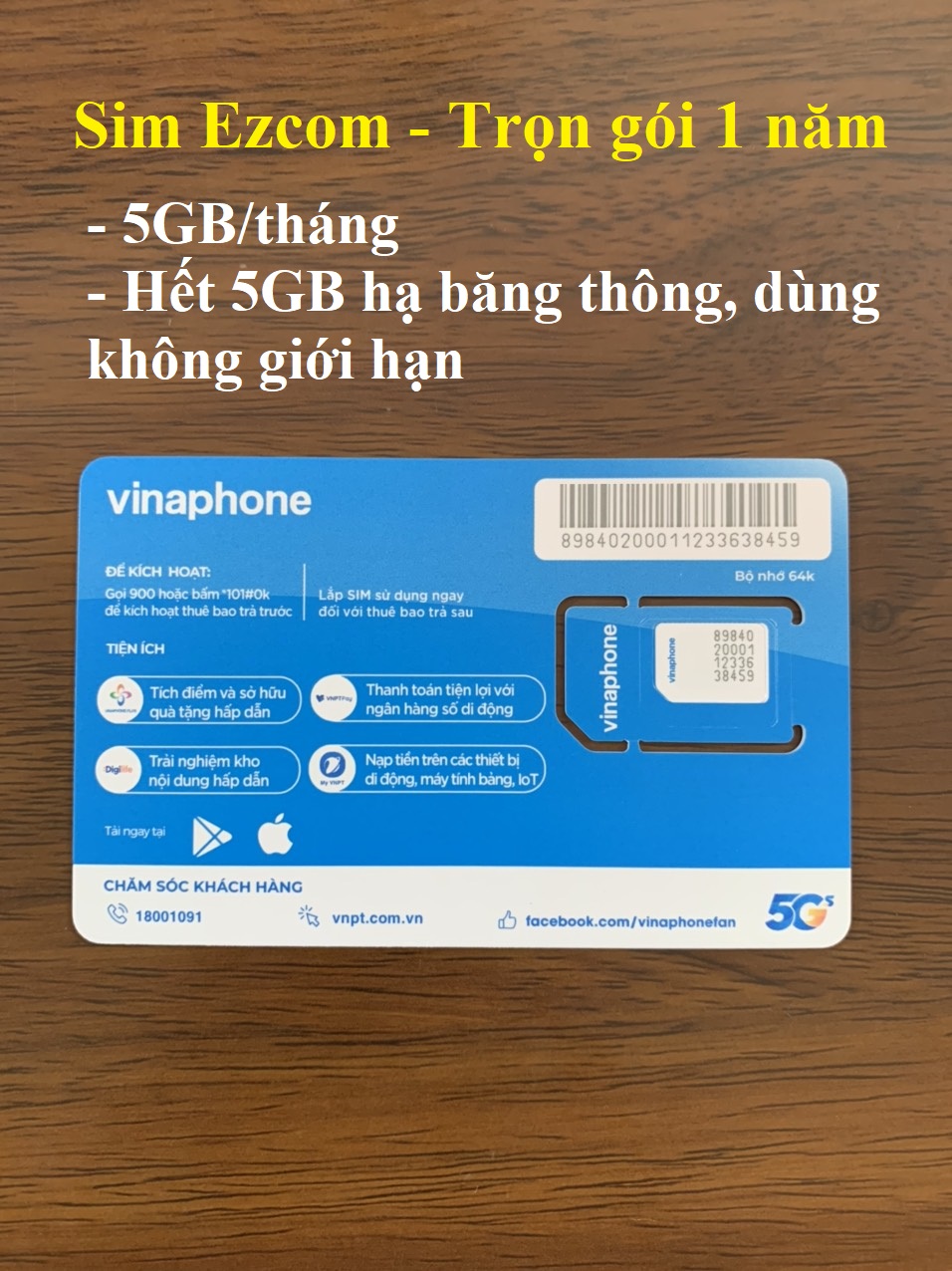 SIM 4G/5G VINA TRỌN GÓI 1 NĂM-Chọn loại: 2GB/ngày, 4GB/ngày, 6GB/ngày, 500GB/tháng-Hàng chính hãng