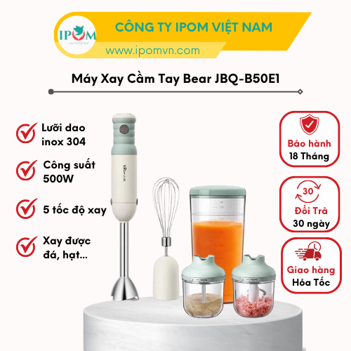 Máy Xay Cầm Tay Bear Đa Năng Xay Ăn Dặm, Xay Cháo, Xay tỏi ớt, Xay Hạt, Đánh Trứng Cầm Tay Tiện Lợi - JBQ-B50E1 - Hàng Chính Hãng Bảo Hành 18 Tháng