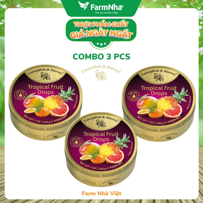 (Combo 3 hộp) Kẹo trái cây Cavendish &amp; Harvey vị TROPICAL FRUIT 200gr - Hương vị tự nhiên tuyệt vời từ Đức