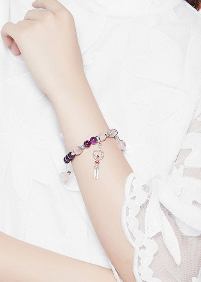 Vòng Thạch Anh Tím Mix Thạch Anh Hồng 8mm + Hoa Mẫu Đơn Ngọc Quý Gemstones VT145