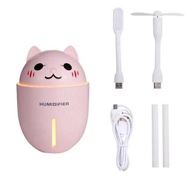 Máy phun sương tạo ẩm không khí 3 in 1 hình mèo độc đáo ( kèm 1 quạt USB và 1 đèn Led)