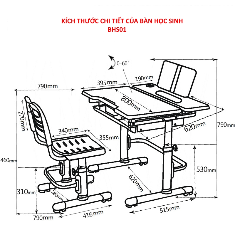 Bộ bàn học sinh trẻ em thông minh Khôi Nguyên BHS01-M2 Xanh