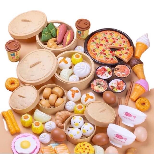 Bộ đồ chơi nấu ăn 84 chi tiết - Bánh bao, dimsum, há cảo, pizza đầy đủ phụ kiện làm bếp