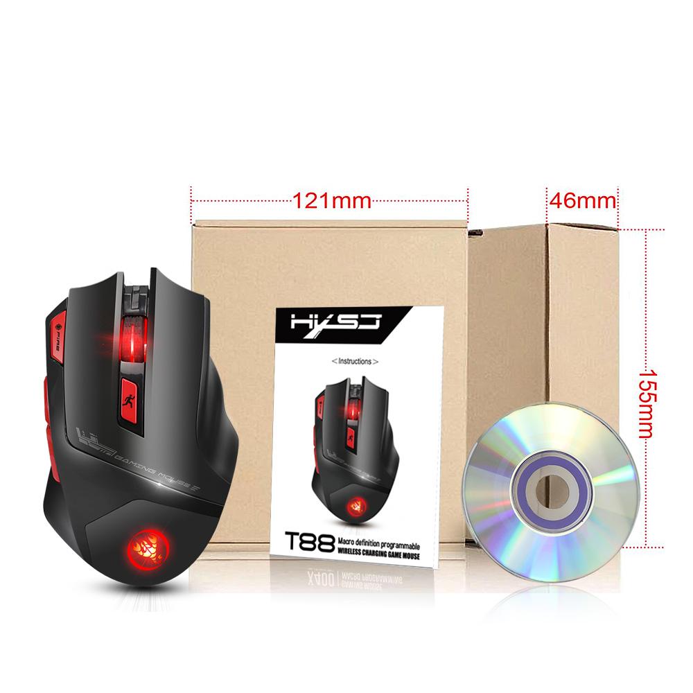HXSJ T88 Wireless Gaming Mouse Rechargeable 7 Key Ergonomic Design Macro Programming Adjustable 4800DPI Optical Computer