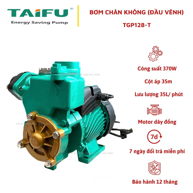 Máy bơm nước chân không tự mồi 370W (0.5HP) cánh đồng TAIFU TGP128-T - Bảo hành 1 năm ( Cam kết hàng chính hãng )