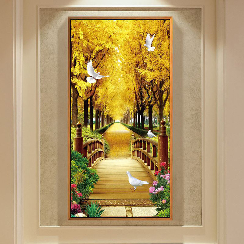 [Thêu kín] Tranh thêu chữ thập Cung đường vàng E105, kích thước 50 x 80 cm