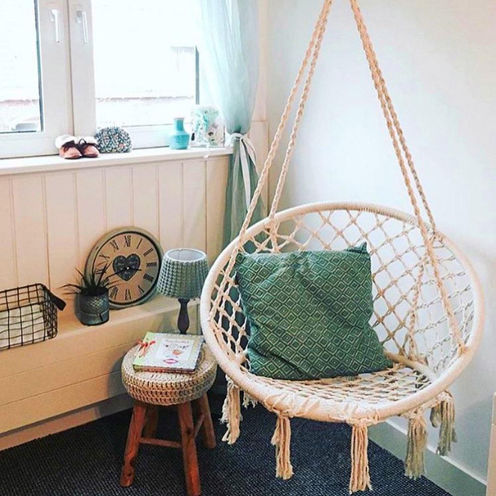 Bắc Âu Võng Ghế Tay Cotton Dây Trong Nhà Ngoài Trời Treo Ghế Trẻ Em Đầm Ngủ Người Lớn Đu Treo Ghế Võng Màu Be