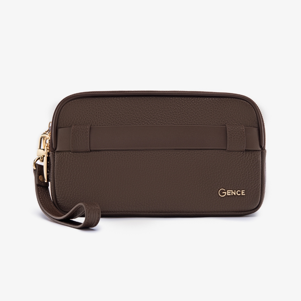 Ví Da Cầm Tay Clutch Nam Chính Hãng GENCE RB09 Da Bò Khóa Vân Tay Cao Cấp Màu Nâu