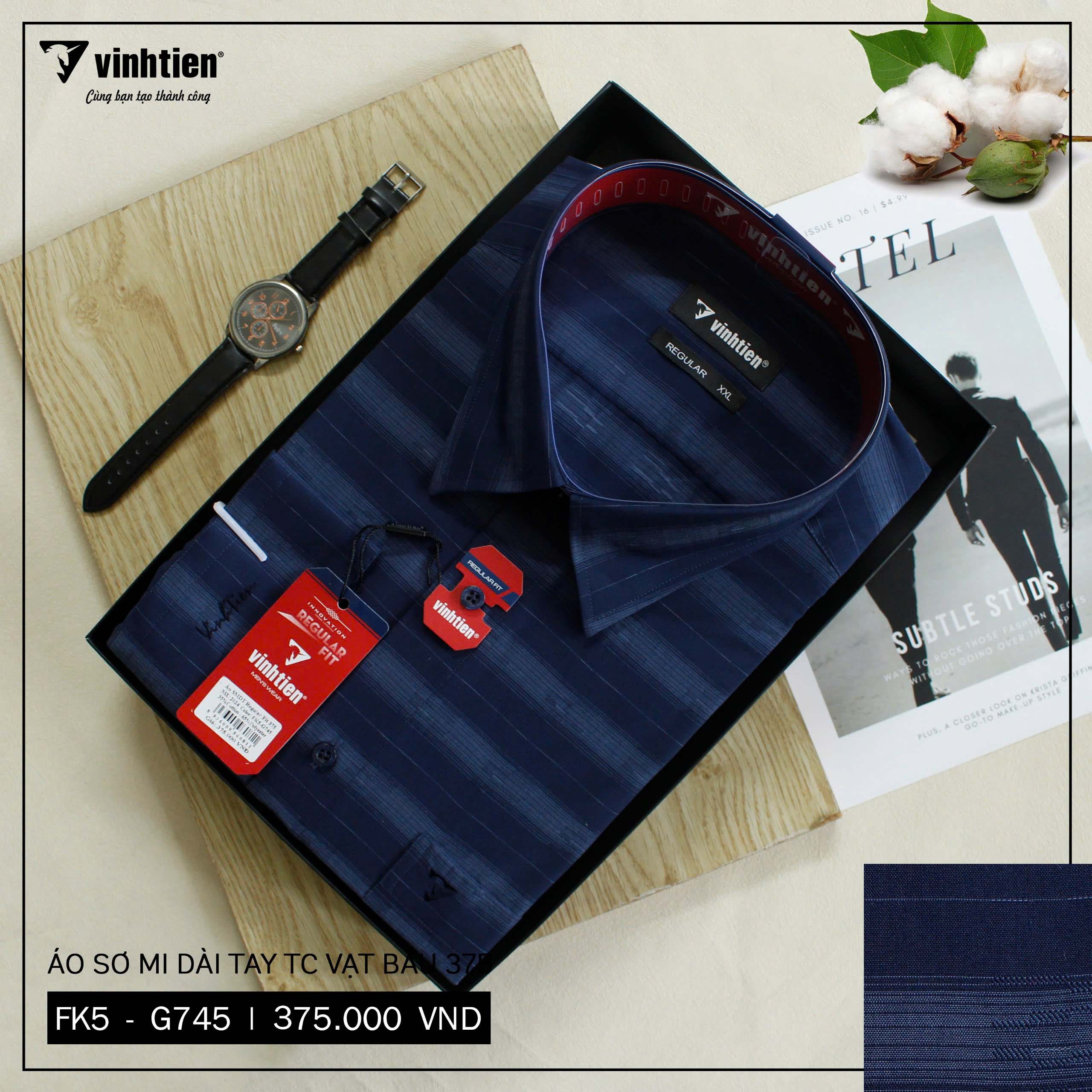 Áo Sơ Mi Dài Tay Vải Kẻ TC Regular Fit 375 Vĩnh Tiến - Nhiều Màu