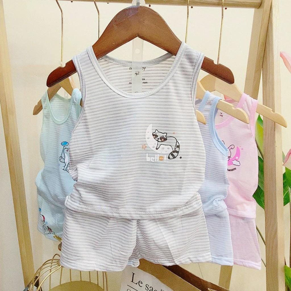 Bộ ba lỗ cho bé trai gái sơ sinh bộ ba lỗ vải cotton Kẻ thoáng mát, hàng đẹp cho bé từ 3-14kg – BCT09