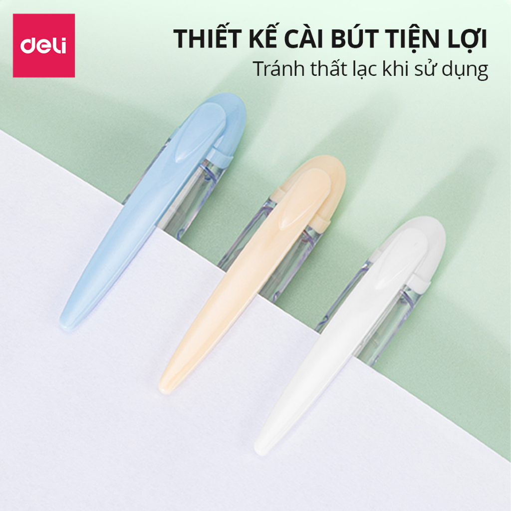 Bộ bút máy học sinh kèm ống mực xanh cao cấp tẩy được Deli, bút luyện viết chữ đẹp, họa tiết dễ thương có bút tẩy mực