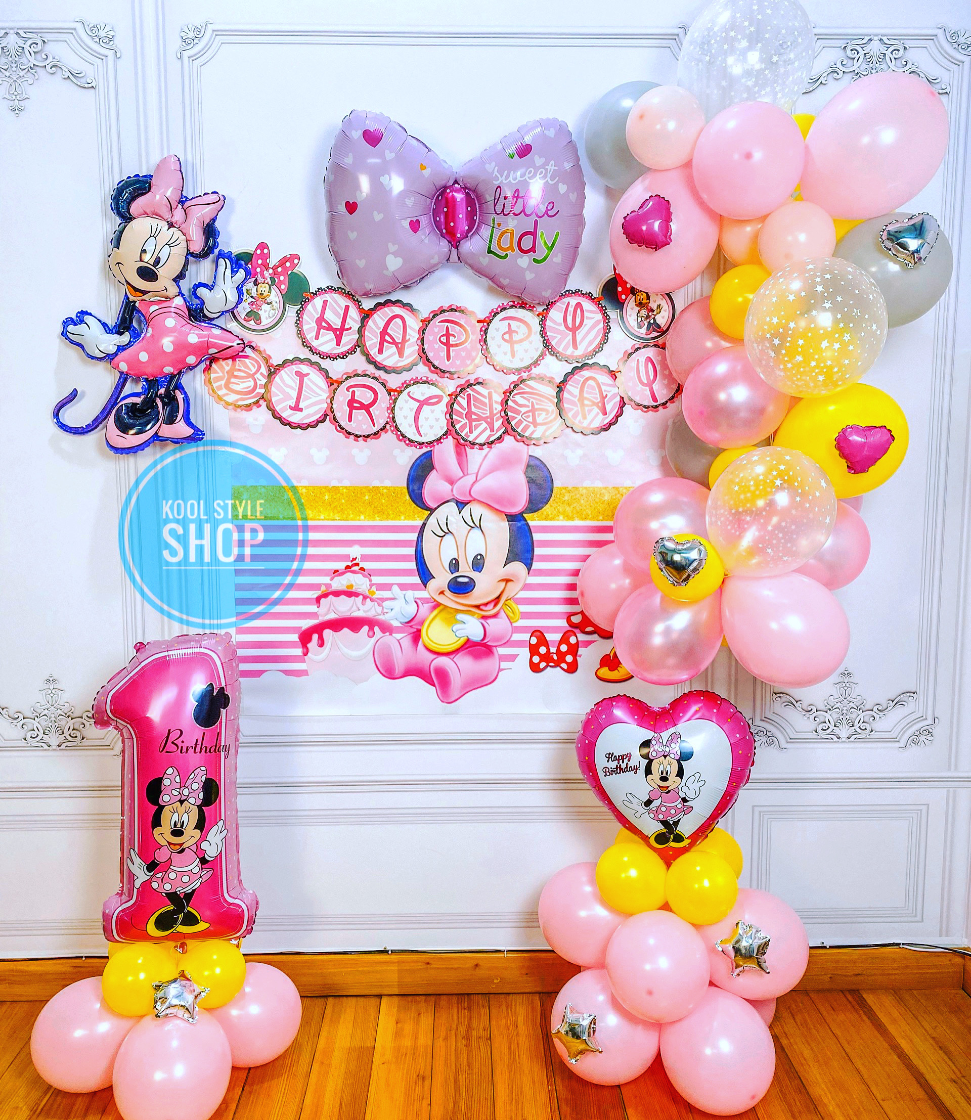 Backdrop bong bóng sinh nhật Minnie