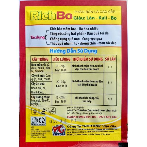 Phân bón Rich Bo 20g, kích thích ra hoa đậu quả, ra hoa đồng loạt, chống rụng hoa và quả non, lớn quả