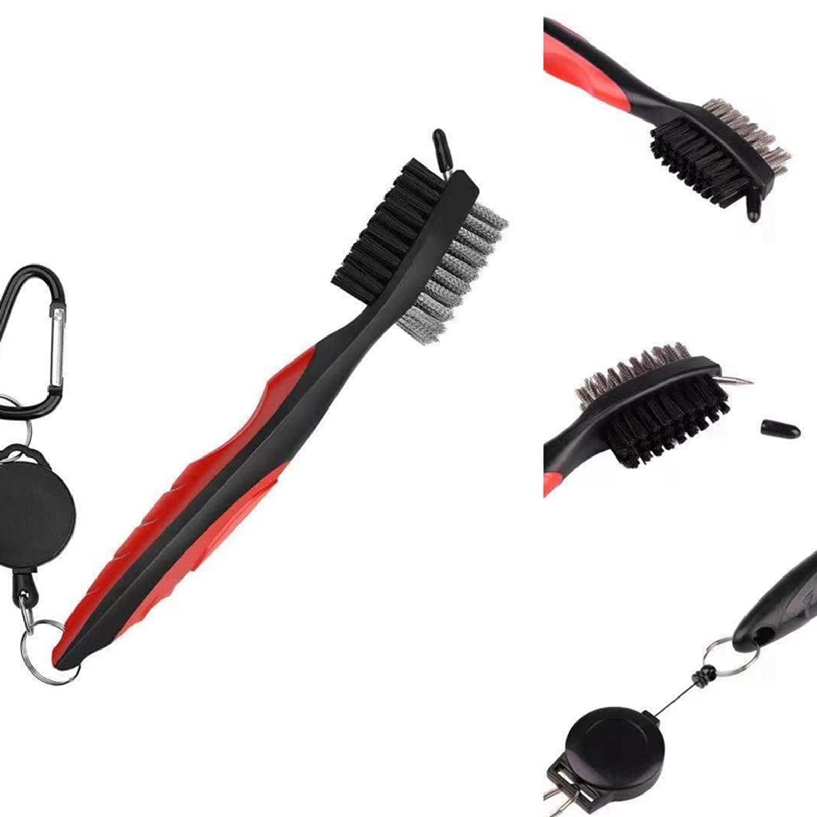 Dual Sided Club Brush Groove Cleaner Tools with Carabiner Portable for Red